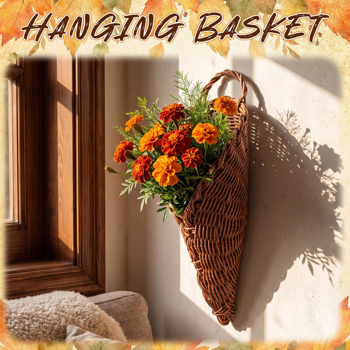 Dandat Cornucopia Basket, 11.8 x 7 Inch Rattan, Brown