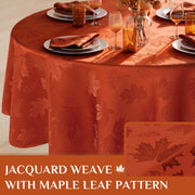 Softalker Jacquard Round Tablecloth, 70 Inch Diameter, Maple Burnt Orange