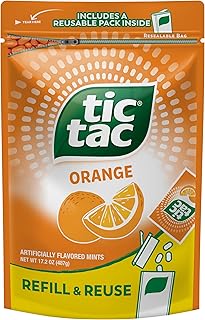 Tic Tac Bulk Orange Refill Bag, On-the-Go Pocket-Sized Mints, Includes Empty Refillable Pack, 17.2 oz