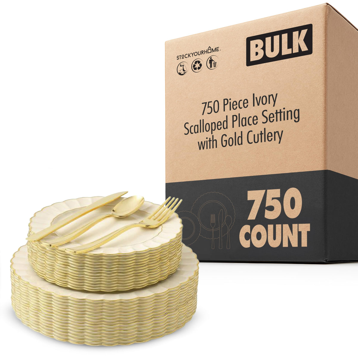Stock Your Home 750 / 5 Pack Pack of 150 / Gold Dinnerware