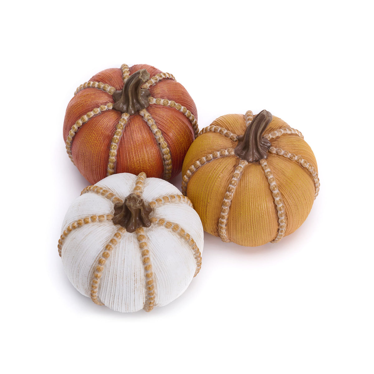 Valery Madelyn Resin Pumpkin Set, 3.5 Inch, White Brown