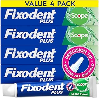 Fixodent Plus Scope Denture Adhesive Cream, Scope Mint, 2.0 oz (4-Pack) – Strong False Teeth Glue