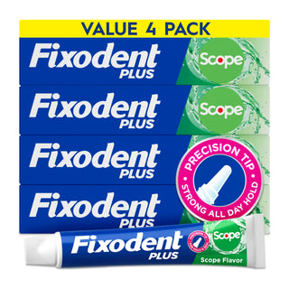 Plus Scope Denture Adhesive Cream by Fixodent – 2 Ounce (Pack of 4), Rubber-Based Formulation, blue & green, Pack of 4, Model meige1000hu1936