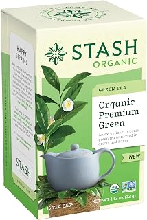 Stash Tea Organic Premium Green Tea, Caffeinated, Non-GMO Project Verified, Serve Hot or Iced, 96 Tea Bags, 16 count (6 pack)