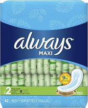 Always Maxi Size 2 Super Pads for Women, Without Wings, Unscented, 42 Count - Pack of 4 (168 Count Total)