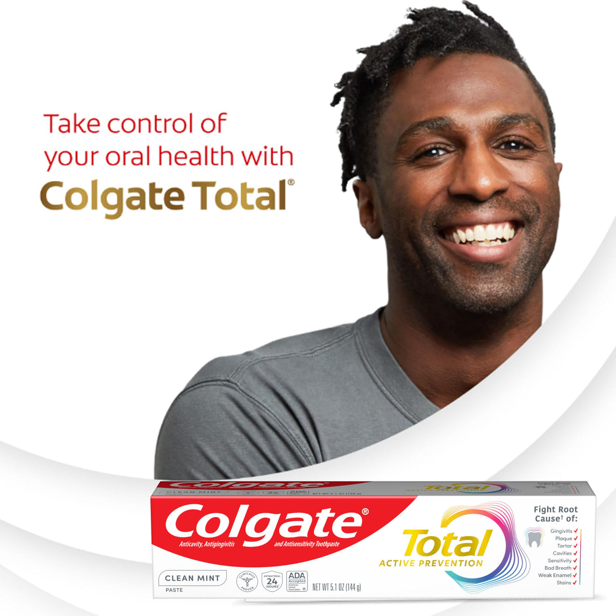 Total Fluoride Toothpaste by Colgate – 5.1 Ounce (Pack of 4), Pack of 4, Model 61032075