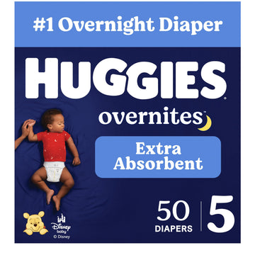 Overnites Diapers Size by HUGGIES – Size 5, Rubber, Multi-color, Pack of 50, Model 00036000535990