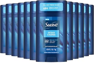 Suave Ocean Charge Men’s Antiperspirant Deodorant, All Day Marine & Driftwood Scent, for 48hr Odor & Wetness Protection, 2.7oz, 12 Pack