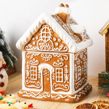 Chunful Gingerbread House Cookie Jar, Ceramic, Brown and White