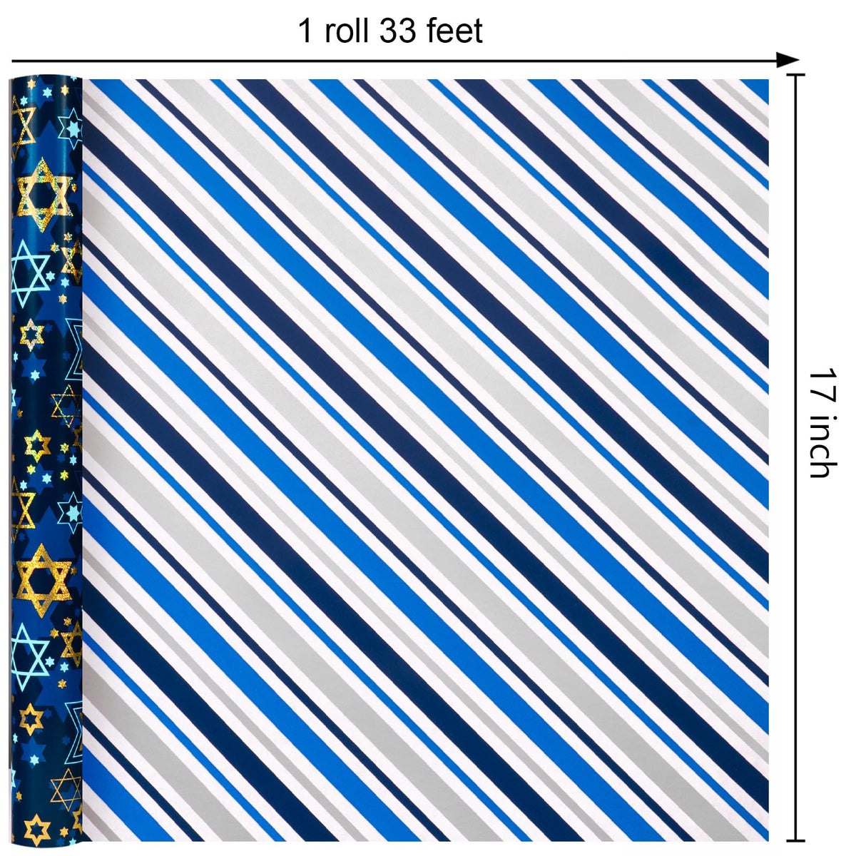 Maypluss Star of David Wrapping Paper, Metallic Foil Navy Blue, 17 Inch x 33 Feet
