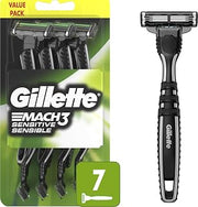 Gillette Mach3 Sensitive Razors for Men, Men’s Disposable Razors, Pivoting Head for Close and Comfortable Shave, 7 Count
