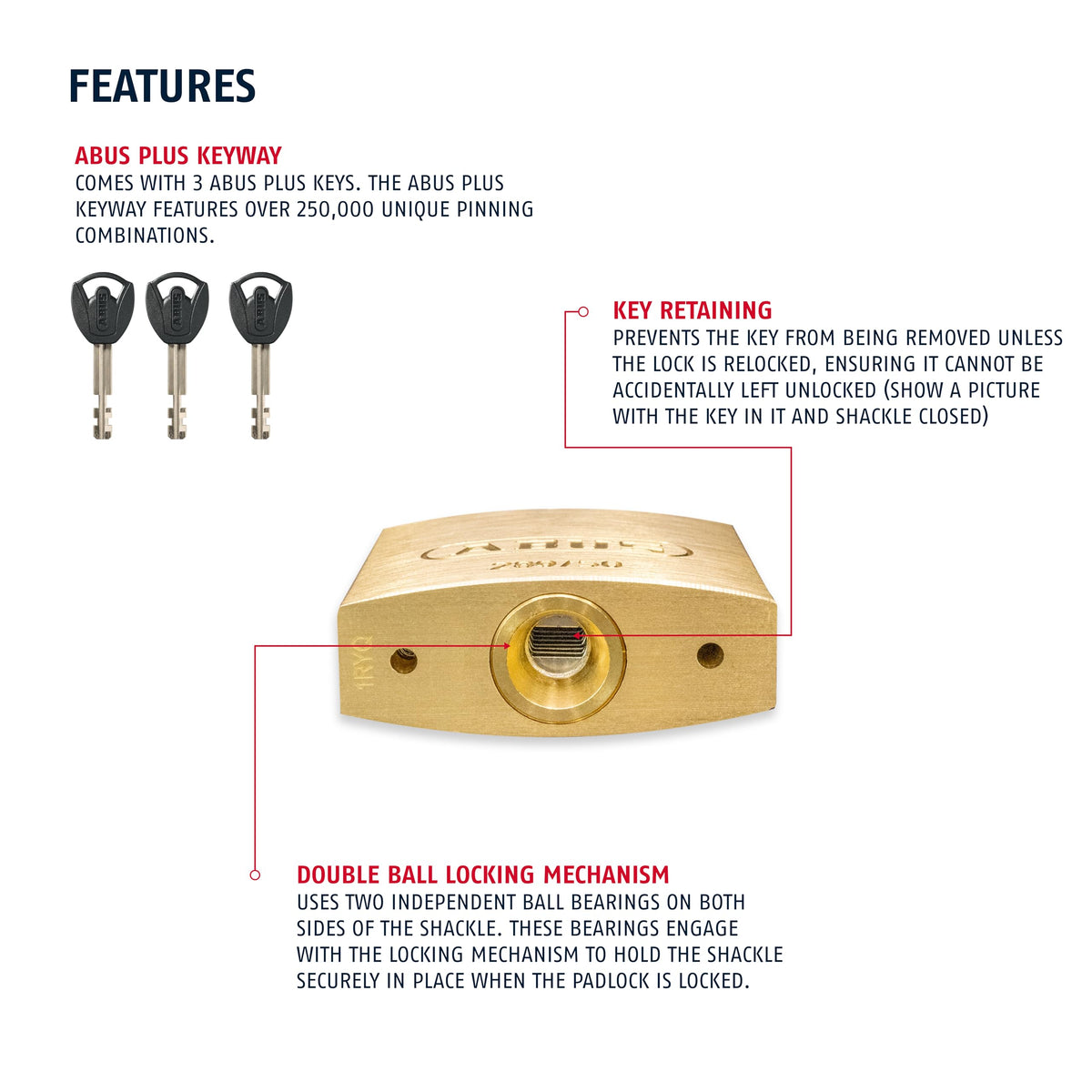 289/50 Stainless Brass Lock with 3 Keys for Outdoor by ABUS – Brass, Gold, Model 41993
