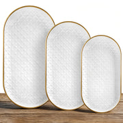 Kassel Ceramic Oval Serving Platter Set, 16 14 12 Inch, White with Gold Rim