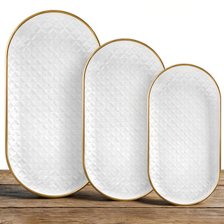 Kassel Ceramic Oval Serving Platter Set, 16 14 12 Inch, White with Gold Rim