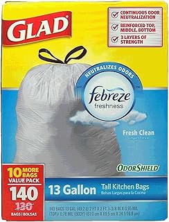 Glad 13 Gallon Odor Shield Tall Kitchen Trash Bags, 140 Count