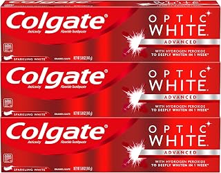 Colgate Optic White Whitening Toothpaste, Sparkling White - 5 ounce (3 Pack)