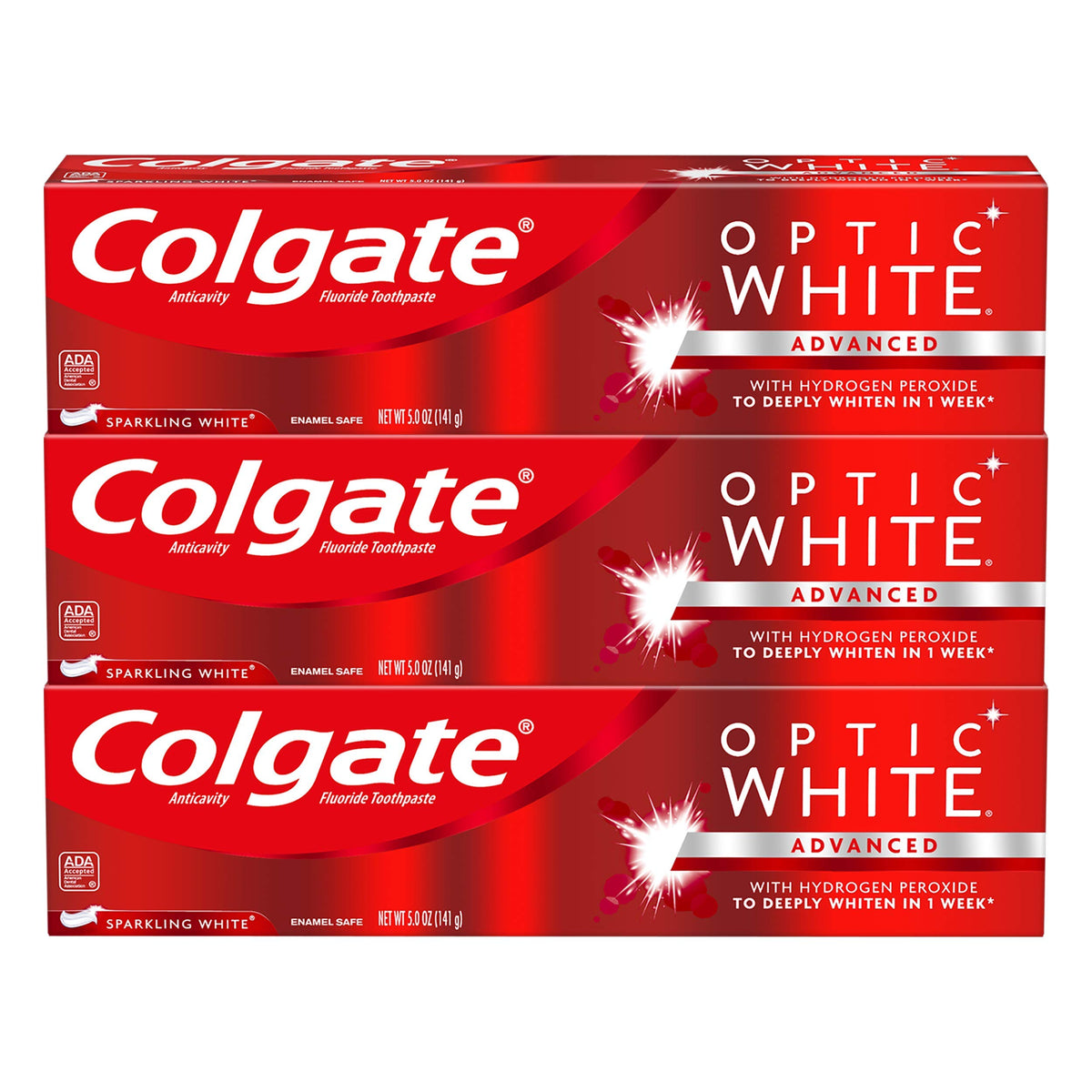Optic White Whitening Toothpaste by Colgate – 3 Count (Pack of 1), White, Model 10035000465198