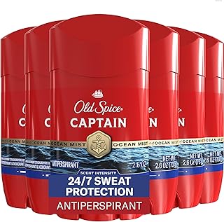 Old Spice Antiperspirant Deodorant for Men, 24/7 Sweat & Odor Protection, 24/7 Lasting Freshness, Invisible Solid, Captain with Bergamot Scent, 2.6 oz (Pack of 6)