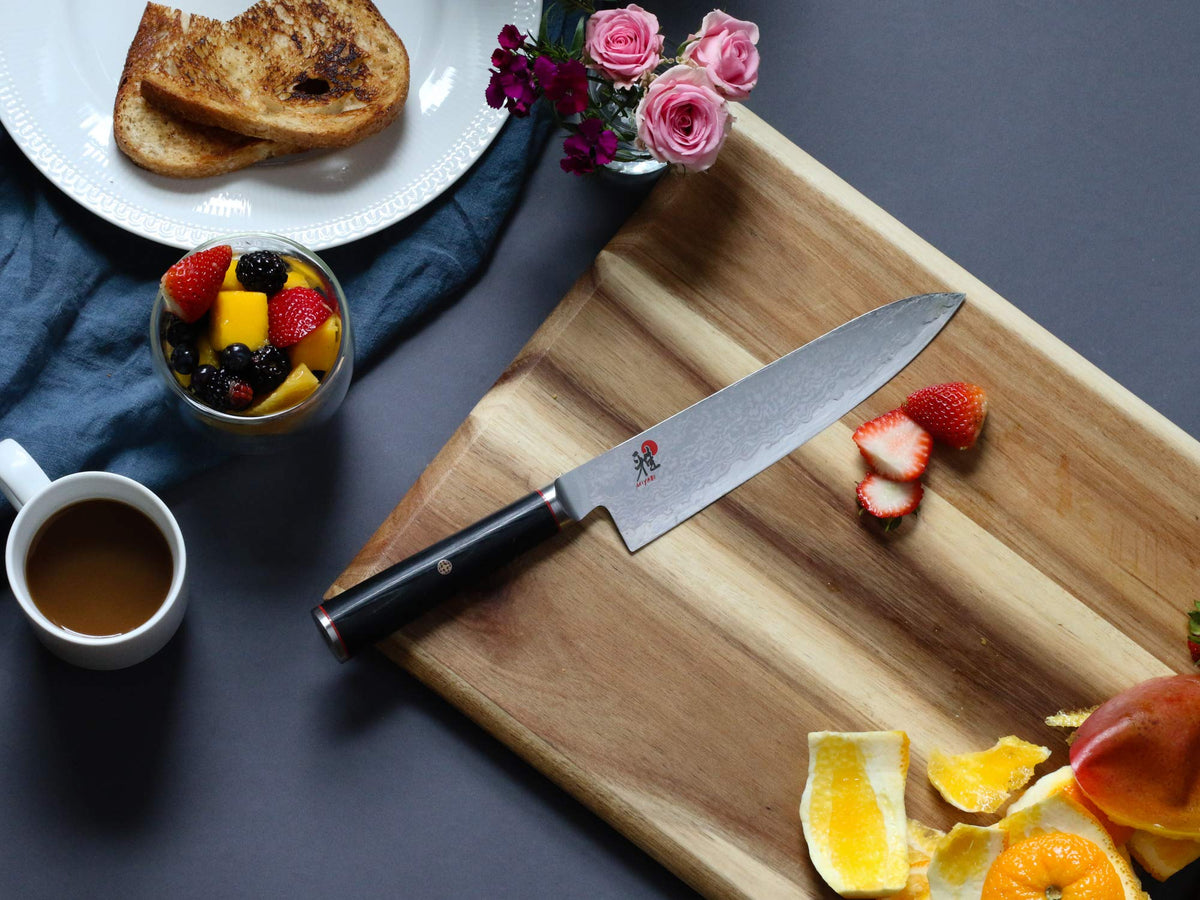 Kaizen 8-Inch Chef's Knife by MIYABI – 8", Steel, Black with Red Accent, Model 34183-203