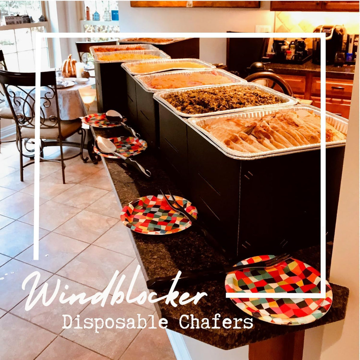 Elegant Disposable Wind Blocking Stands - Food Warmers for Parties by WindBlocker – Std. Chafer Frame Size (Holds Full Water/Food Pan), 8.0 quarts, Cardboard, Black, Pack of 10