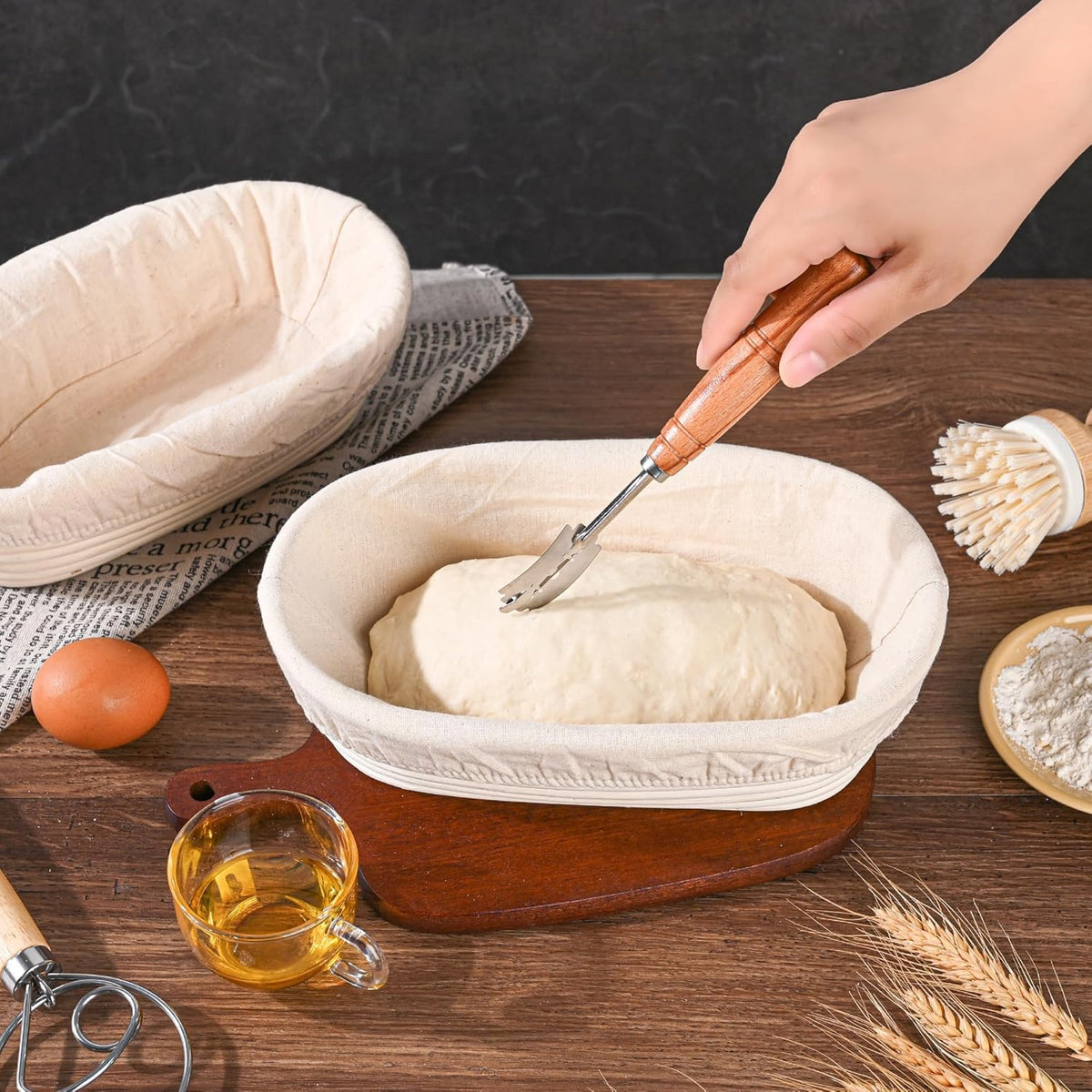 Saint Germain Bakery Round Bread Banneton Basket, 10 Inch Oval, Set of 2