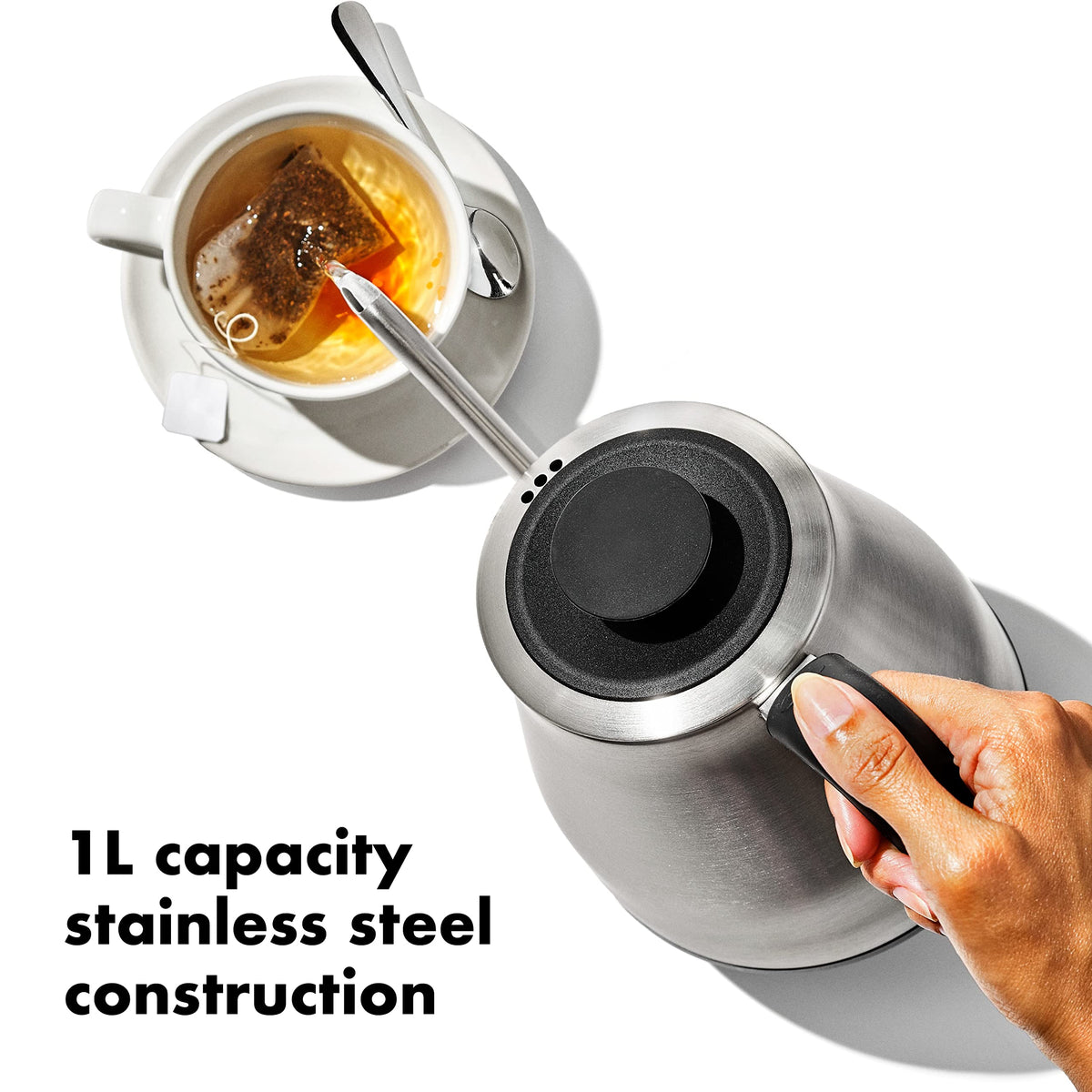 Brew Pour Over Gooseneck Electric Kettle - Stainless Steel by OXO – 1.1 Quarts, 1.0 liters, Stainless Steel, Model 8717100