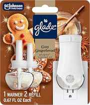 Glade PlugIns Starter Kit, Air Freshener, Cozy Gingerbread, 1.34 fl oz, 1 Warmer + 2 Refills