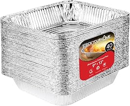 Stock Your Home 9x13 Aluminum Pans (40 Pack) - Disposable and Recyclable Foil Trays - Half Size Steam Table Deep Pans - Tin Foils for Cooking, Heating, Storing, Prepping Food