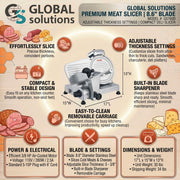 9' Gravity-Feed Meat Slicer by Global Solutions – 17" x 15" x 13", Stainless Steel, Model GS1600