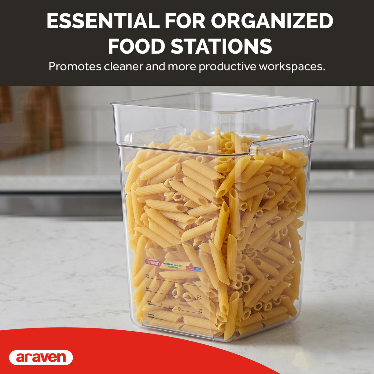 Polycarbonate Square Food Container by Araven – 4.09 cubic_feet, Polycarbonate (PC), Clear, Pack of 6, Model 91906