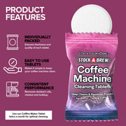 Stock & Brew Coffee Maker Cleaner Tablets 24 Count 1 Year Supply Descaler and Cleaning Tablets for Espresso Drip and Pod Machines Removes Residue and Improves Taste by Stock Your