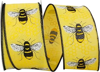 Reliant Ribbon Honeybee Linen Wired Edge Rd Ribbon, 2-1/2 Inch X 10 Yards, Yellow