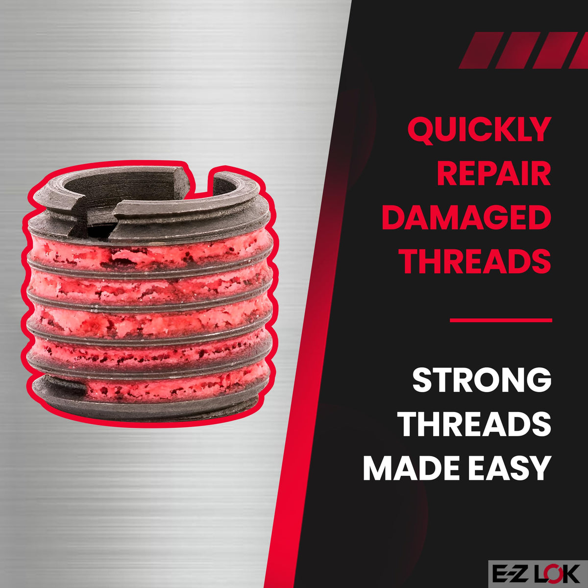 E-Z LOK M12-1.75 Internal Threads, 3/4-10 External Threads, 16.66 mm Length / 21/32" / Red Thread Locking Inserts