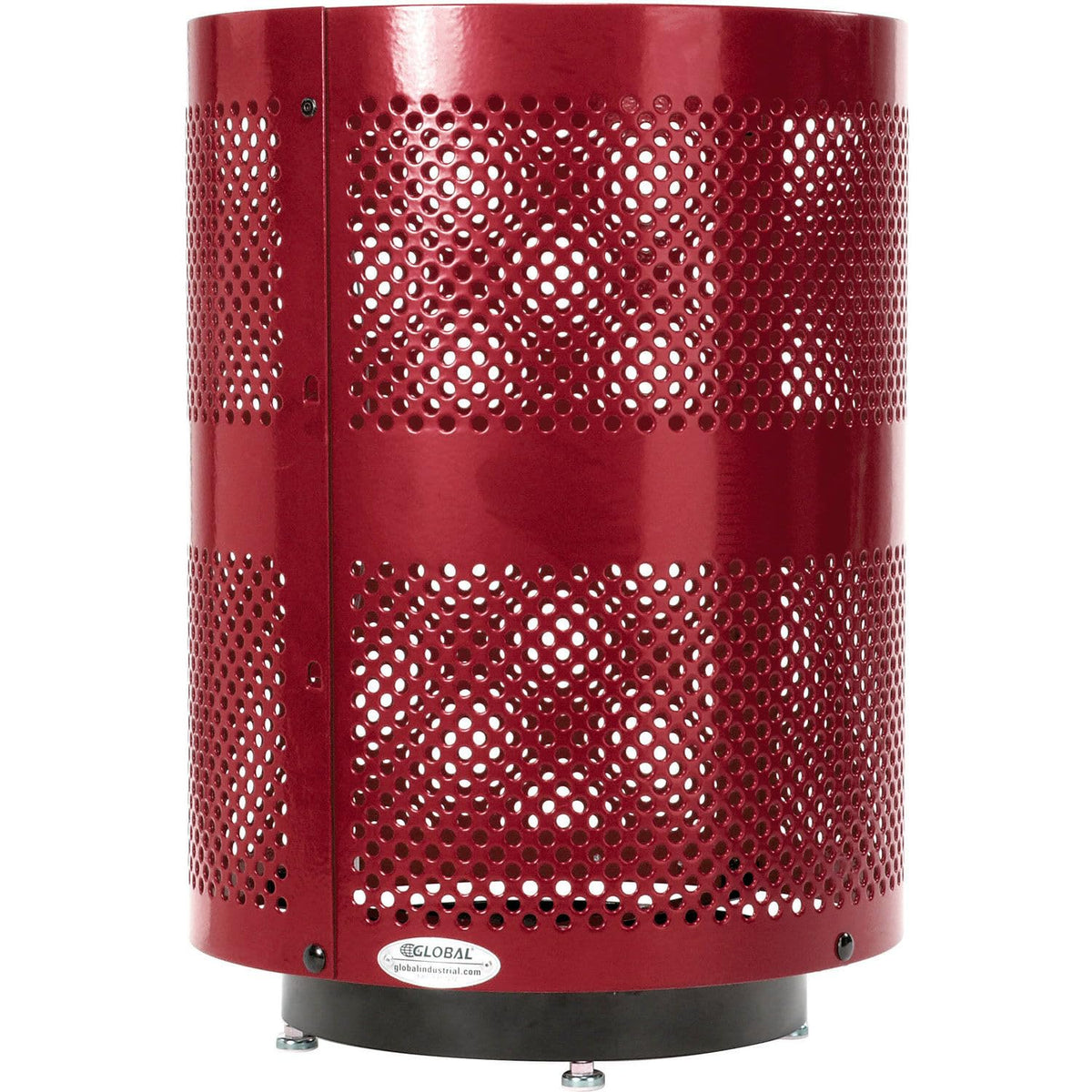 36 Gallon Deluxe Thermoplastic Perforated Receptacle w/Dome & Base by Global Industrial – Steel, Red, Model 261949RDD