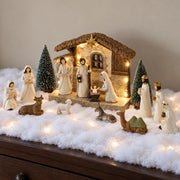 Gleemoria Nativity Scene with Lighted Stable, 17 Pieces, White