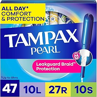 Tampax Pearl Tampons for Women Multipack, with LeakGuard Braid, Light/Regular/Super Absorbency, Unscented, 47 Count
