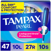 Pearl Tampons for Women Multipack by Tampax – Light/Regular/Super, Plastic, 47 Count, Model 7301000923