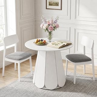 31.5" Round Dining Table, Small Circle Kitchen Table for 2-4 People, Modern Farmhouse Wood Dinning Room Tables with Pedestal Base, Space Saving Dinner Tables for Small Spaces, Mesa de Comedor, White