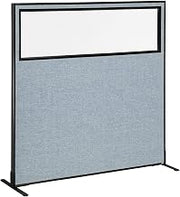 Global Industrial 60-1/4"W x 60" H Freestanding Office Partition Panel with Partial Window, Blue