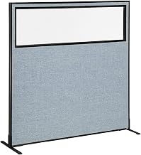 Global Industrial 60-1/4"W x 60" H Freestanding Office Partition Panel with Partial Window, Blue
