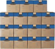 Bankers Box 15-Pack Medium Prime HD Moving Boxes with Reinforced Handles | Upgrade moving day with Prime boxes featuring attached lids, strong handles, and fast setup.