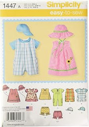 Simplicity S1447 Baby Romper, Dress, Top, Panties & Hat Sewing Pattern, Sizes XXS-L