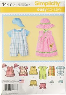 Simplicity S1447 Baby Romper, Dress, Top, Panties & Hat Sewing Pattern, Sizes XXS-L