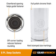 3/8" Drive 6 Pt. Deep Socket by GEARWRENCH – 20mm, Alloy Steel, Silver, Model 80406