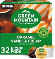 Green Mountain Coffee Roasters Caramel Vanilla Cream, Single-Serve Keurig K-Cup Pods, Flavored Light Roast Coffee Pods, 32 Count