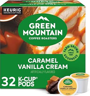 Green Mountain Coffee Roasters Caramel Vanilla Cream, Single-Serve Keurig K-Cup Pods, Flavored Light Roast Coffee Pods, 32 Count