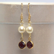 Crystal Channel Drop Dangle Earring - Siam Red Color by Martiana Jewelry – 1 inch, Crystal, Pearl, Gold Tone Ear Hook, Siam Red Color, Model MJ-E109