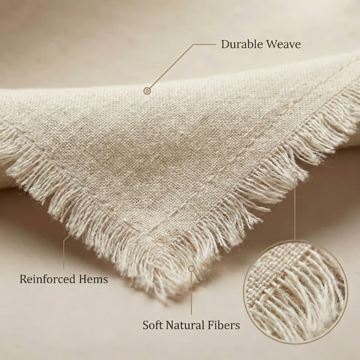 Accent Home Linen Blend Napkins, 18 x 18 Inches, Natural Set of 12