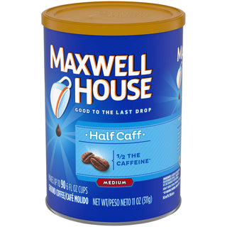 Half Caff Medium Roast Ground Coffee (11 oz Canister) by MAXWELL HOUSE – 11 Ounce (Pack of 1)