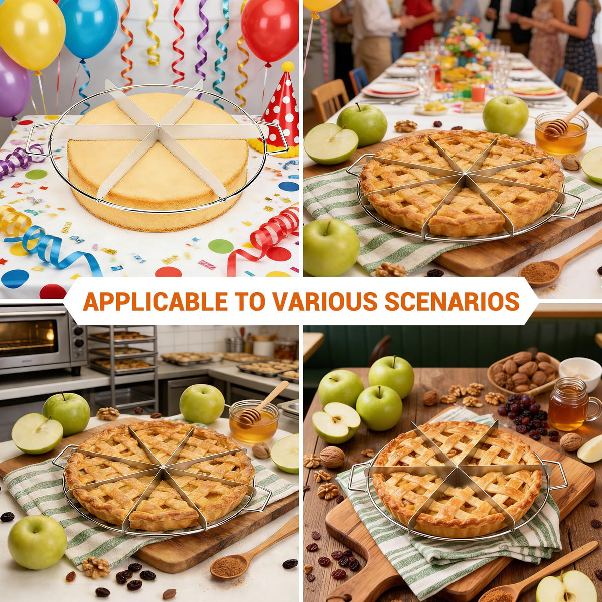 AquaLume Cake and Pie Cutter Set, Stainless Steel 6-Slice and 8-Slice, Silver